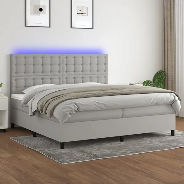 Sommier à lattes de lit et matelas et LED Gris clair 200x200 cm
