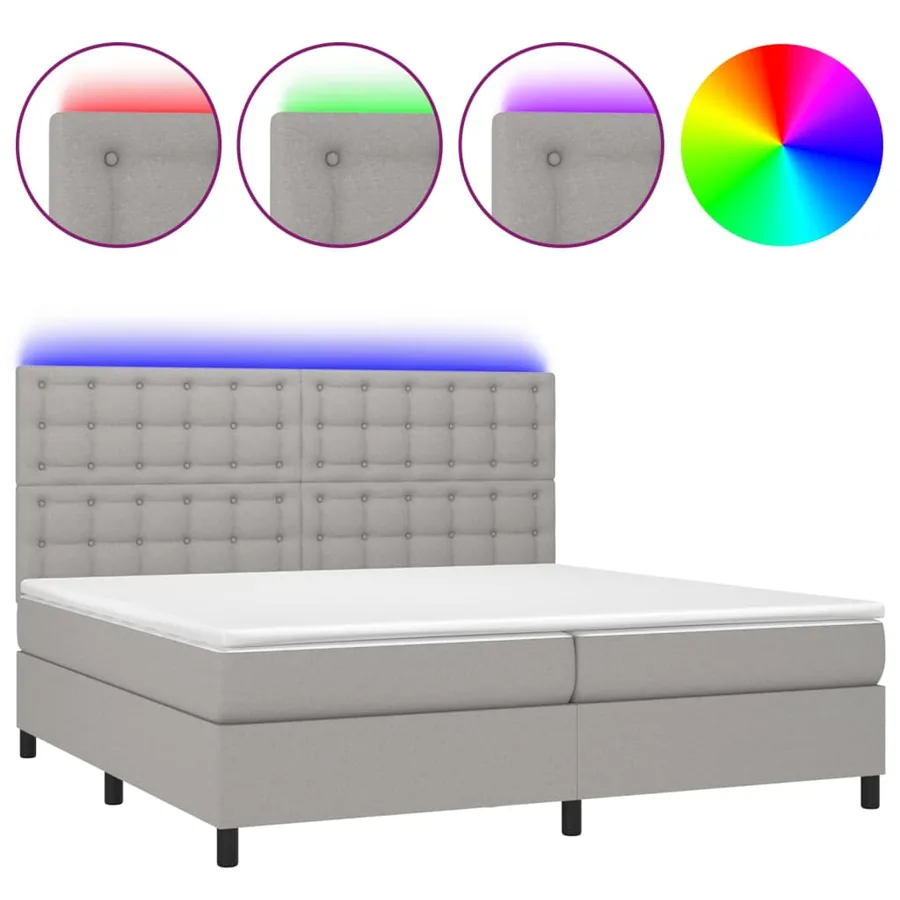 Sommier à lattes de lit et matelas et LED Gris clair 200x200 cm - 2