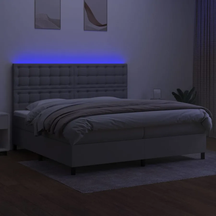 Sommier à lattes de lit et matelas et LED Gris clair 200x200 cm - 4
