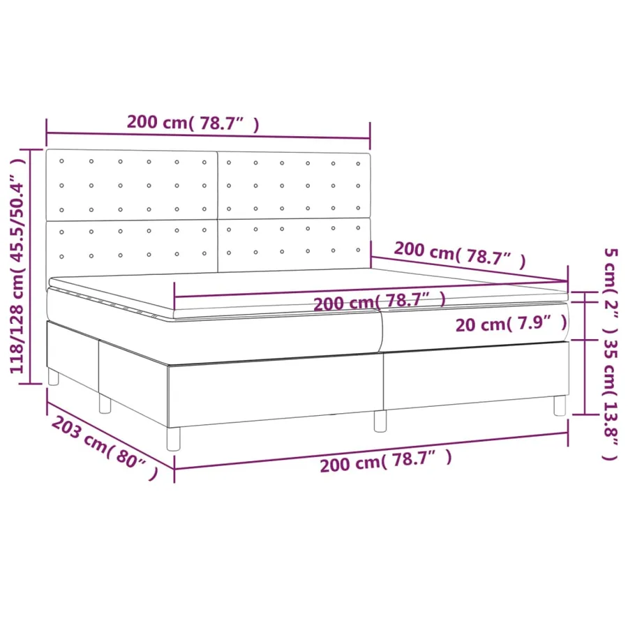 Sommier à lattes de lit et matelas et LED Gris clair 200x200 cm - 8