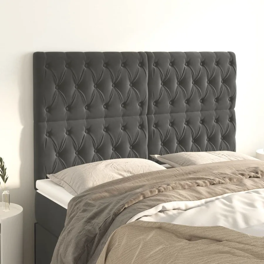Tête de lit Gris foncé 144 x 7 x 118/128 cm Velours