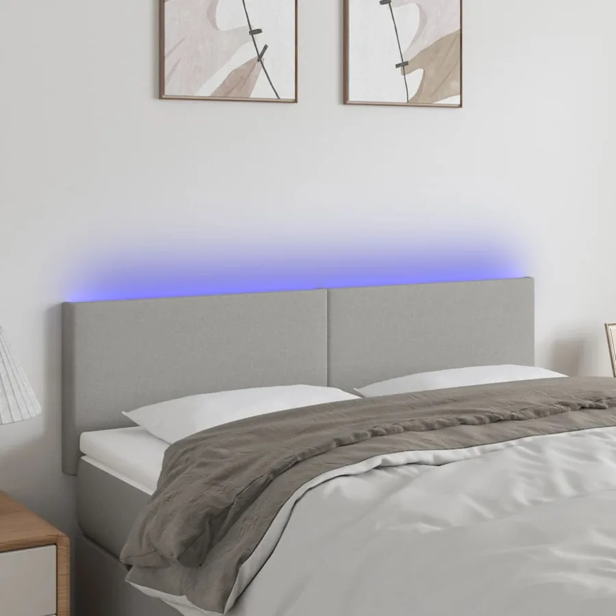 Tête de lit à LED Gris clair 144x5x78/88 cm Tissu