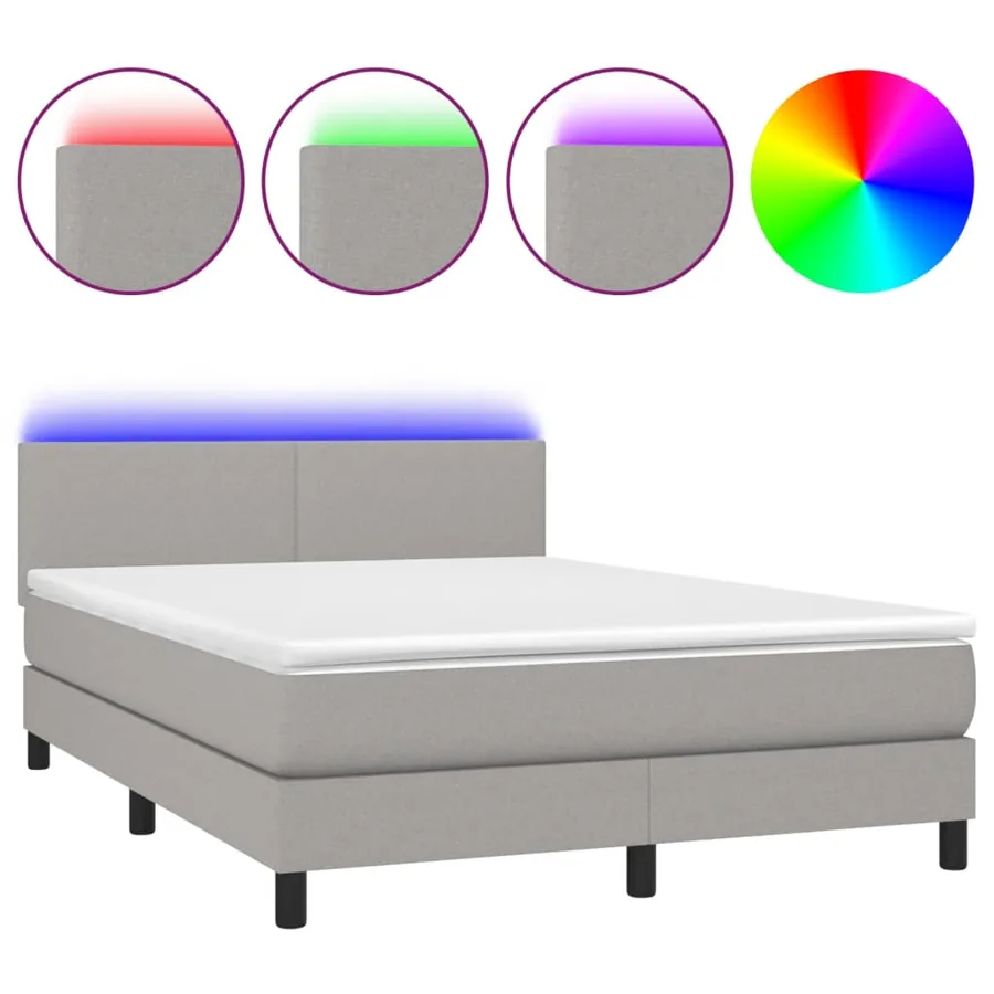 Sommier à lattes de lit et matelas et LED Gris clair 140x190 cm - 2