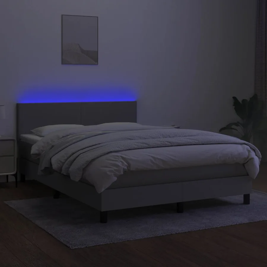 Sommier à lattes de lit et matelas et LED Gris clair 140x190 cm - 4