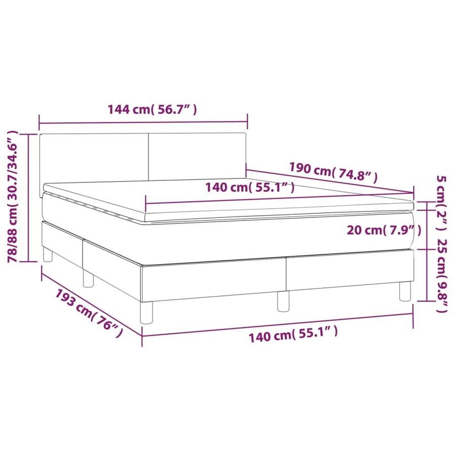 Sommier à lattes de lit et matelas et LED Gris clair 140x190 cm - 8