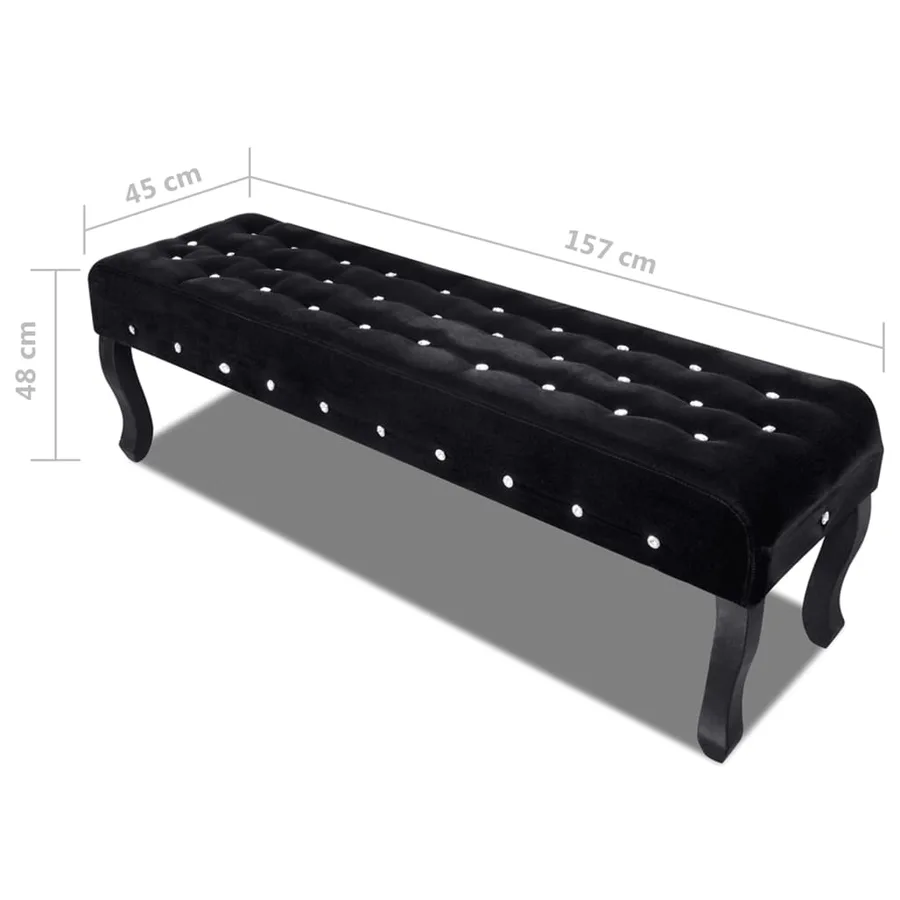 Banc noir tissu velours avec boutons en cristal - 4