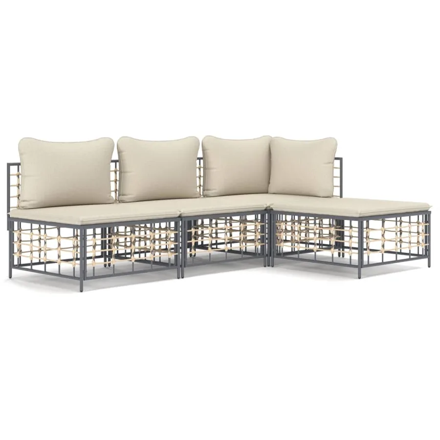Salon de jardin 4 pcs avec coussins anthracite résine tressée - 2