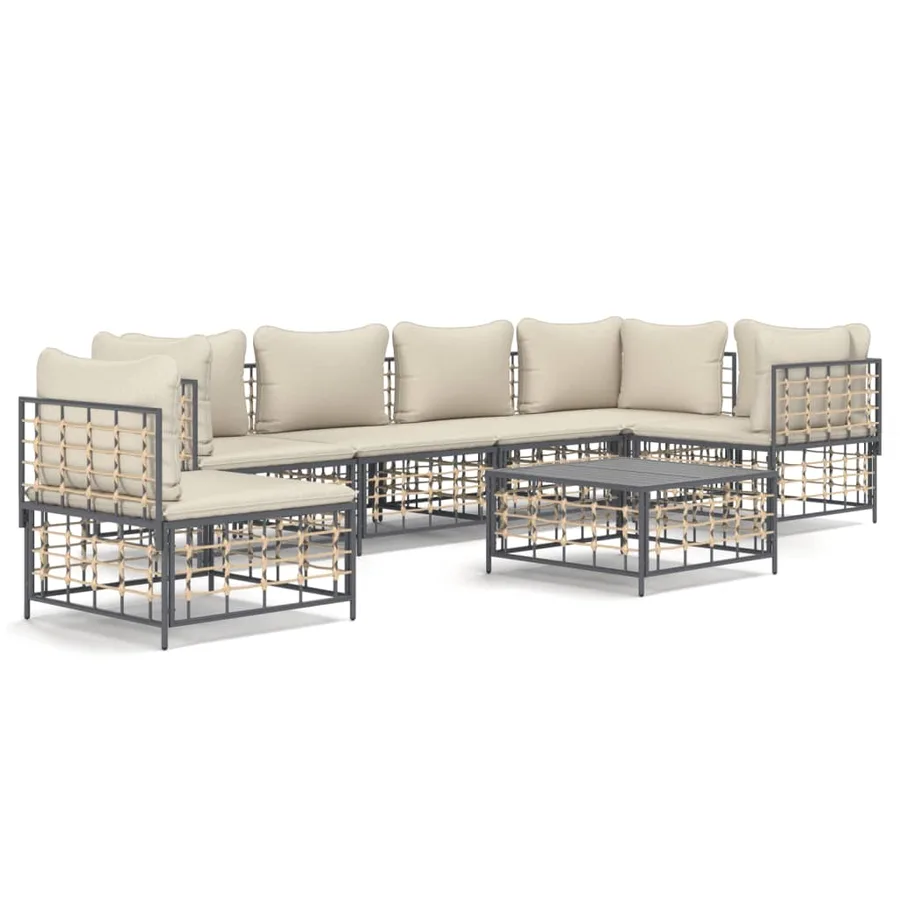 Salon de jardin 7 pcs avec coussins anthracite résine tressée - 2