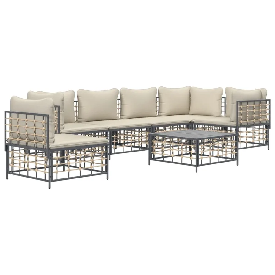 Salon de jardin 7 pcs avec coussins anthracite résine tressée - 3