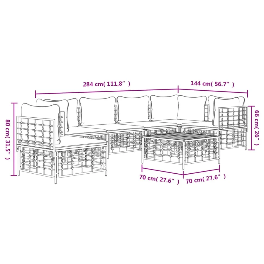 Salon de jardin 7 pcs avec coussins anthracite résine tressée - 9
