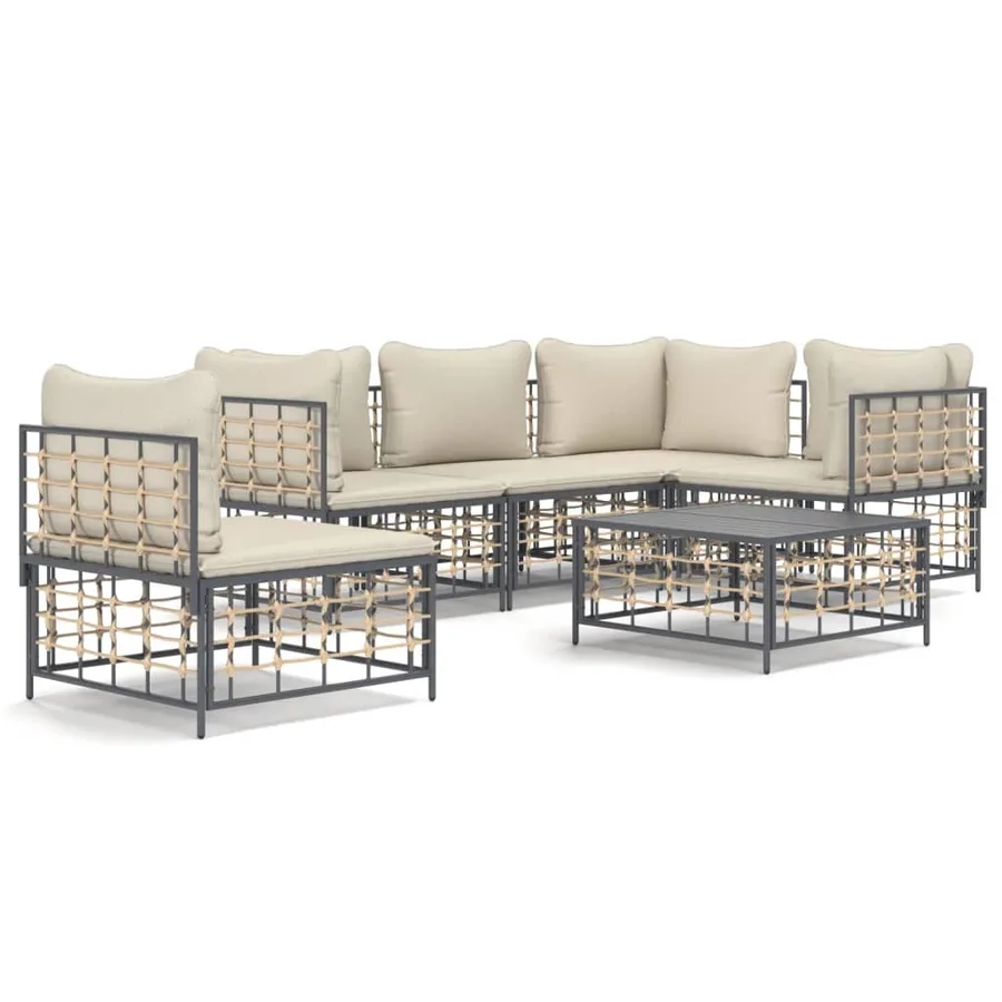 Salon de jardin 6 pcs avec coussins anthracite résine tressée - 2