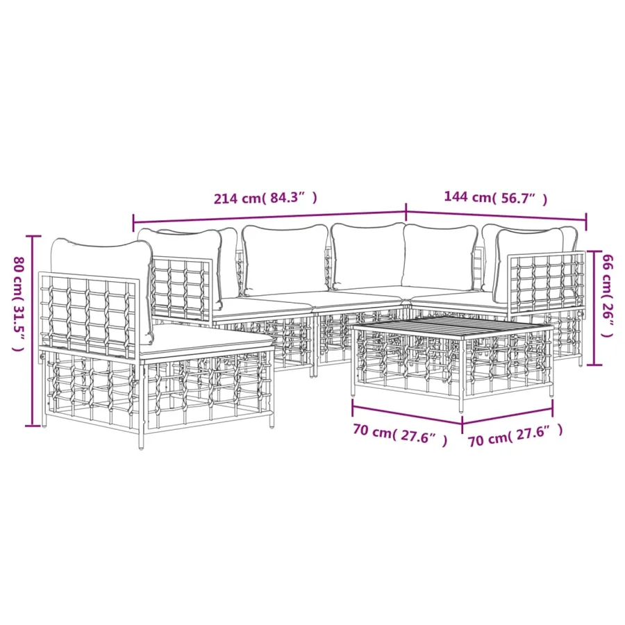 Salon de jardin 6 pcs avec coussins anthracite résine tressée - 9