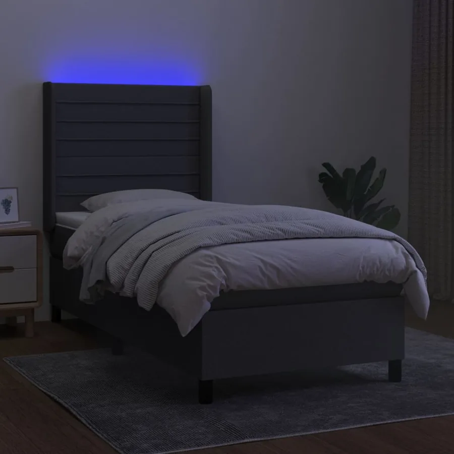 Sommier à lattes de lit matelas LED Gris foncé 100x200 cm Tissu - 3