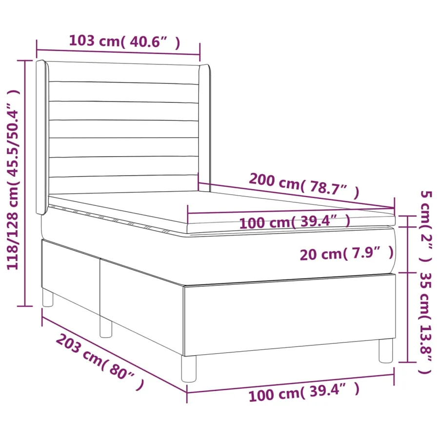 Sommier à lattes de lit matelas LED Gris foncé 100x200 cm Tissu - 8