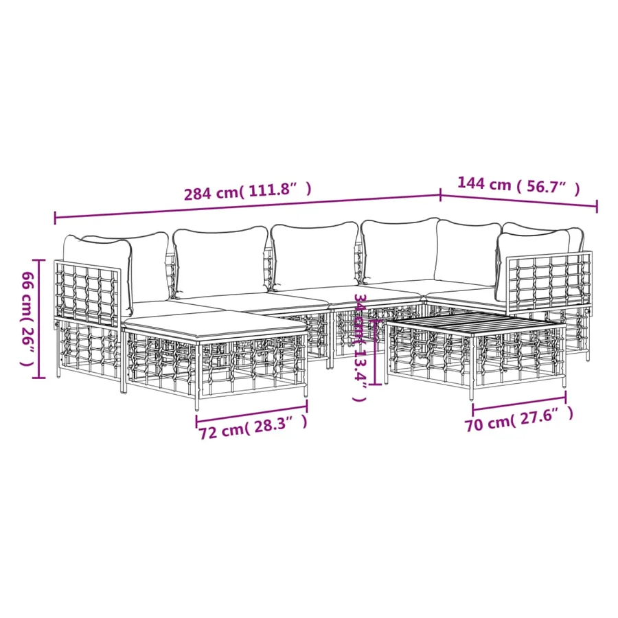 Salon de jardin 7 pcs avec coussins anthracite résine tressée - 10