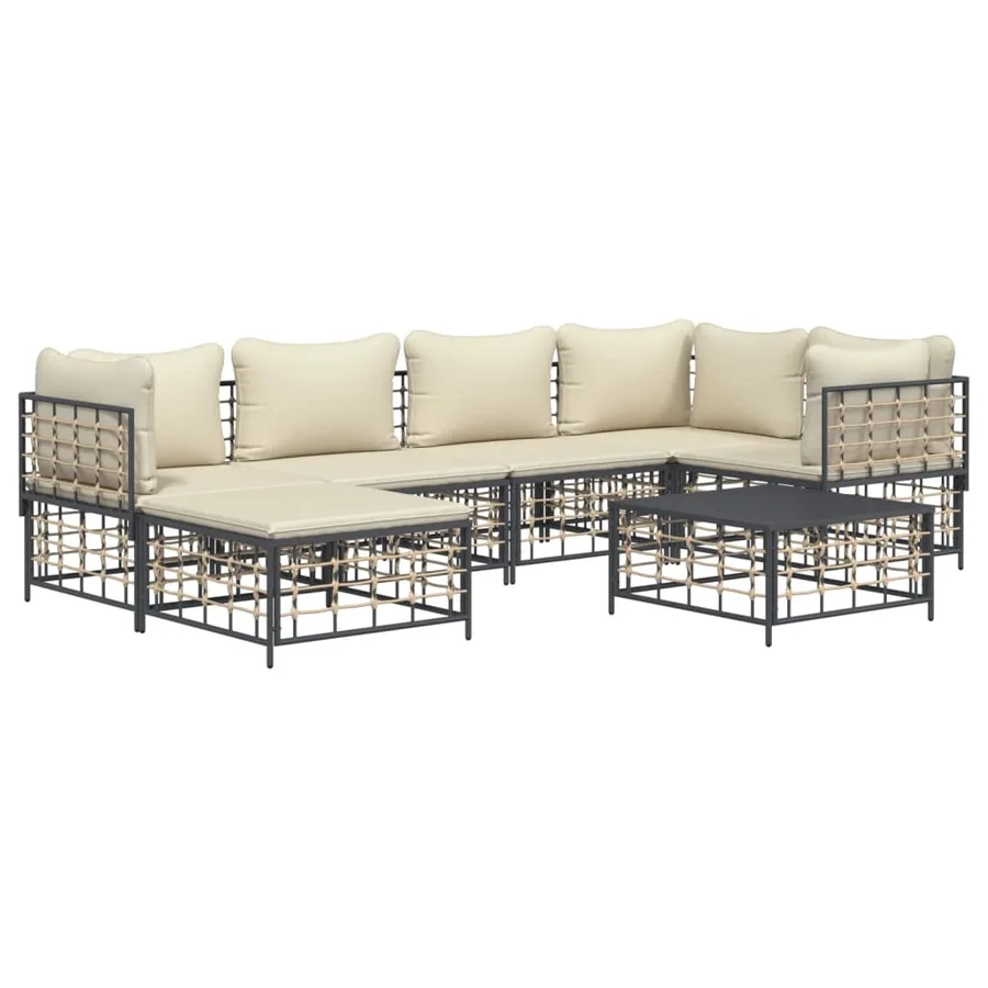 Salon de jardin 7 pcs avec coussins anthracite résine tressée - 3