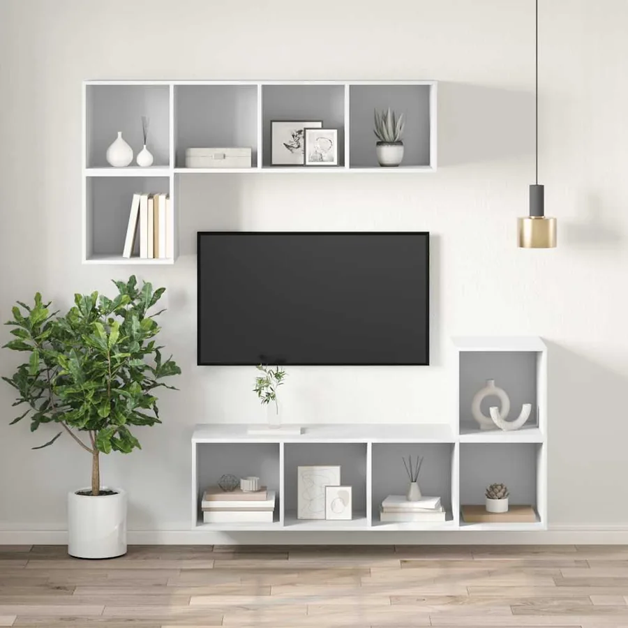 Meuble TV mural Blanc 37x37x142,5 cm Bois d’ingénierie - 5