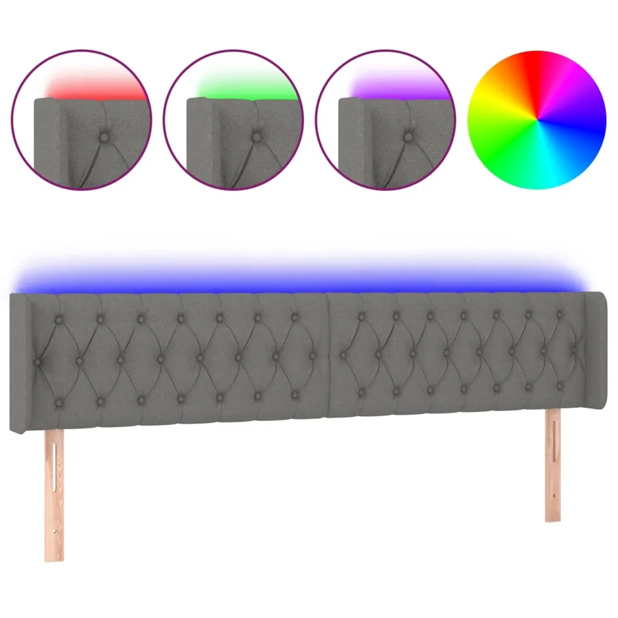 Tête de lit à LED Gris foncé 203x16x78/88 cm Tissu - 2