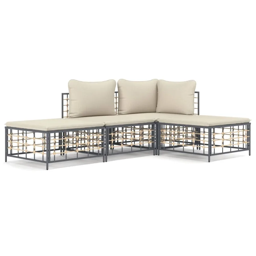 Salon de jardin 4 pcs avec coussins anthracite résine tressée - 2