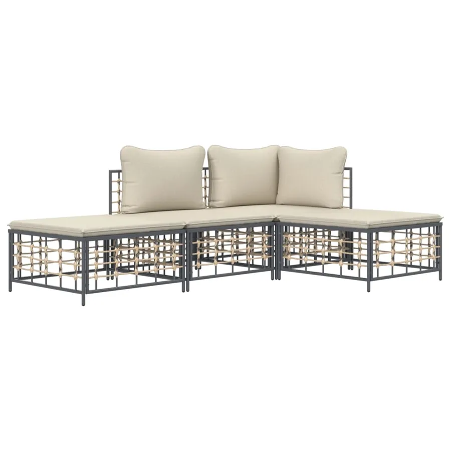 Salon de jardin 4 pcs avec coussins anthracite résine tressée - 3
