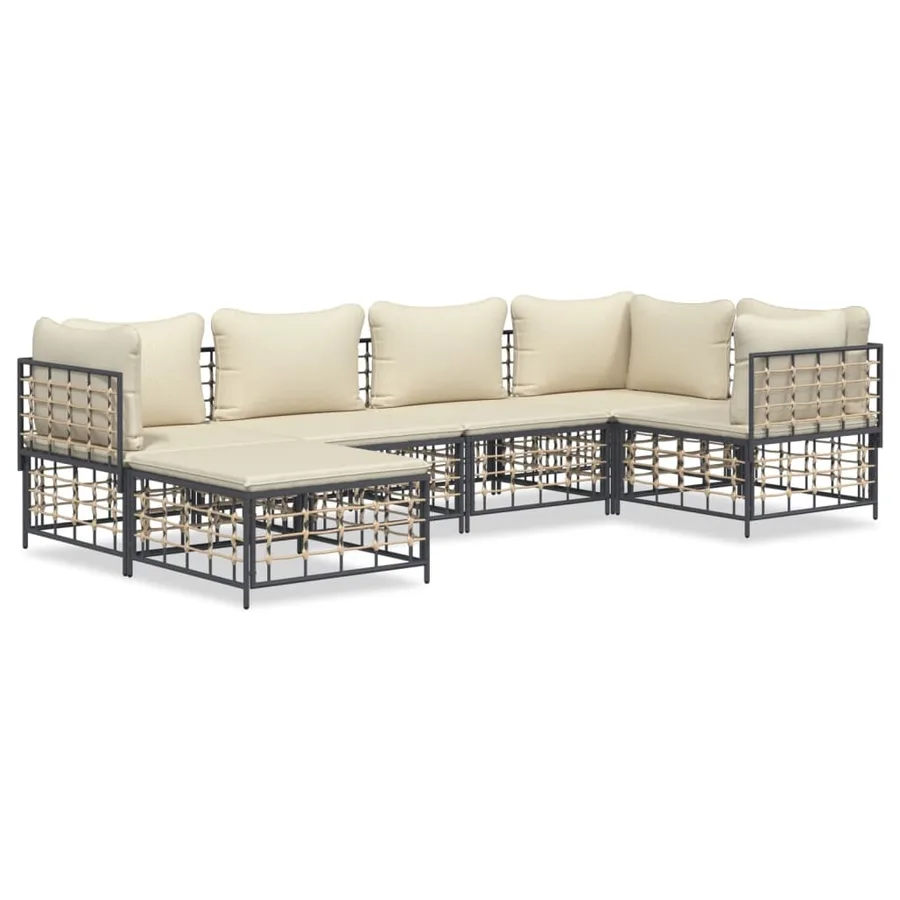 Salon de jardin 6 pcs avec coussins anthracite résine tressée - 2