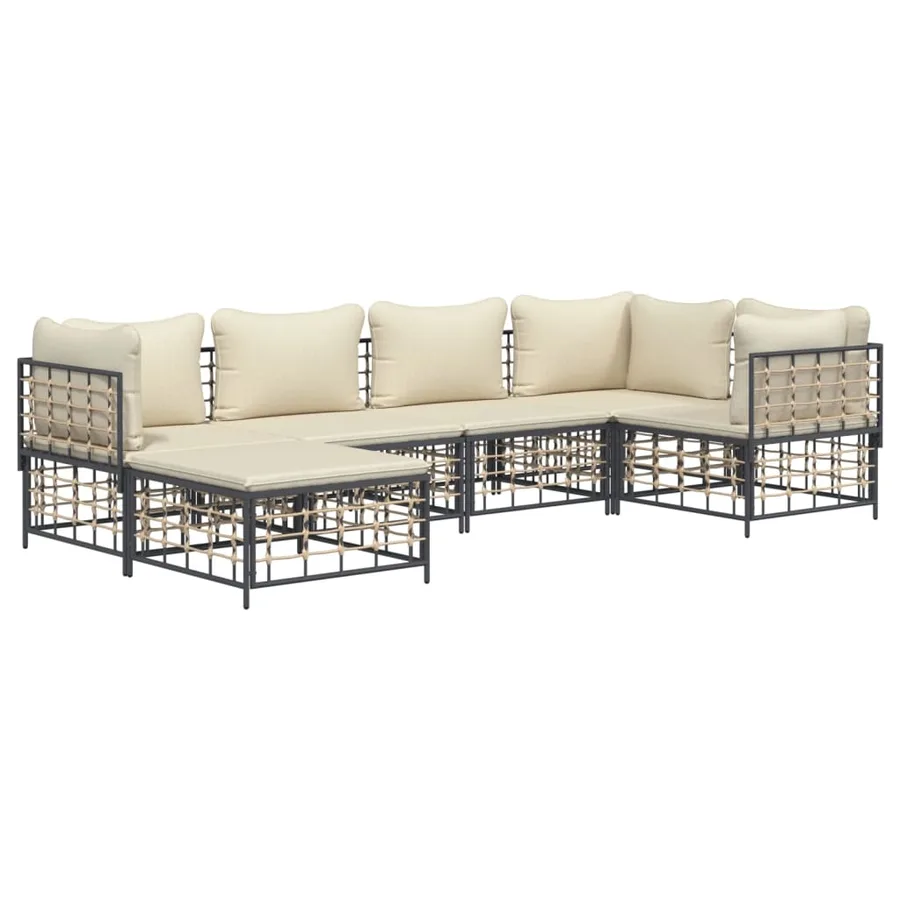 Salon de jardin 6 pcs avec coussins anthracite résine tressée - 3