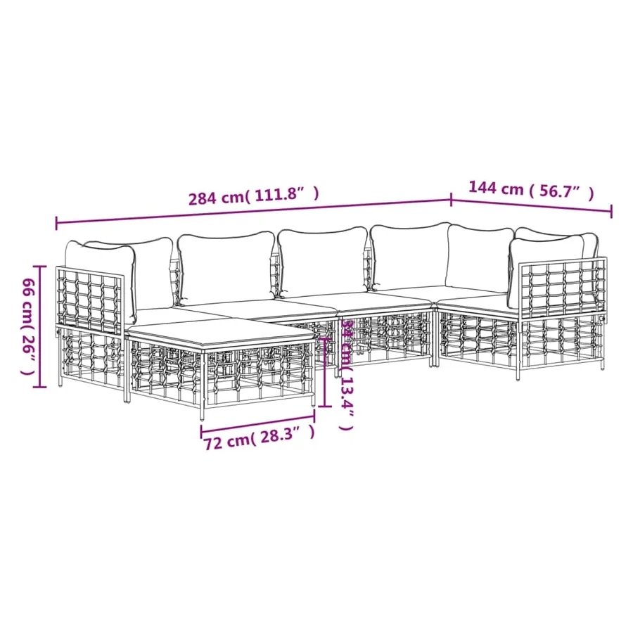 Salon de jardin 6 pcs avec coussins anthracite résine tressée - 9