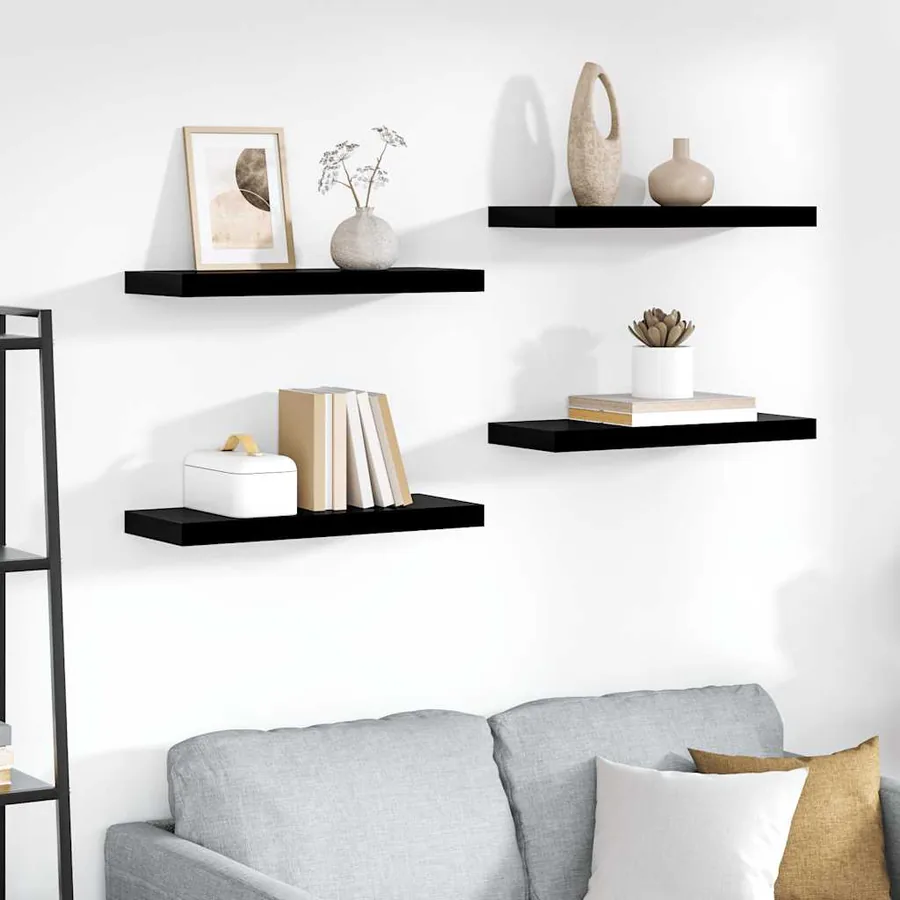 Étagère murale flottante 4 pcs Noir brillant 60x23,5x3,8 cm MDF