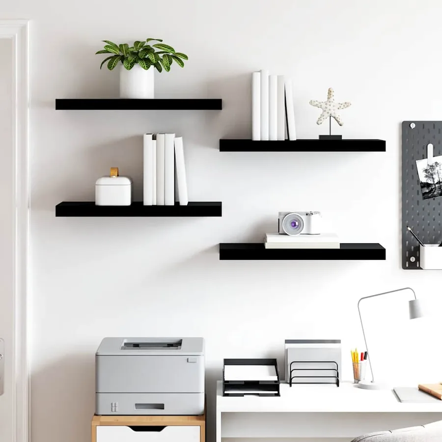 Étagère murale flottante 4 pcs Noir brillant 60x23,5x3,8 cm MDF - 3