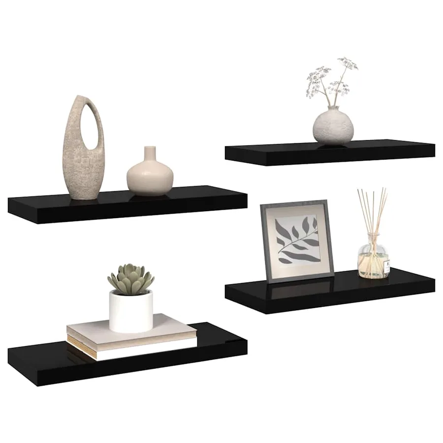 Étagère murale flottante 4 pcs Noir brillant 60x23,5x3,8 cm MDF - 5