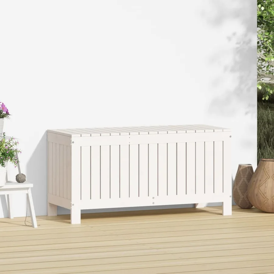 Boîte de rangement de jardin Blanc 108x42,5x54 cm Bois de pin - 3