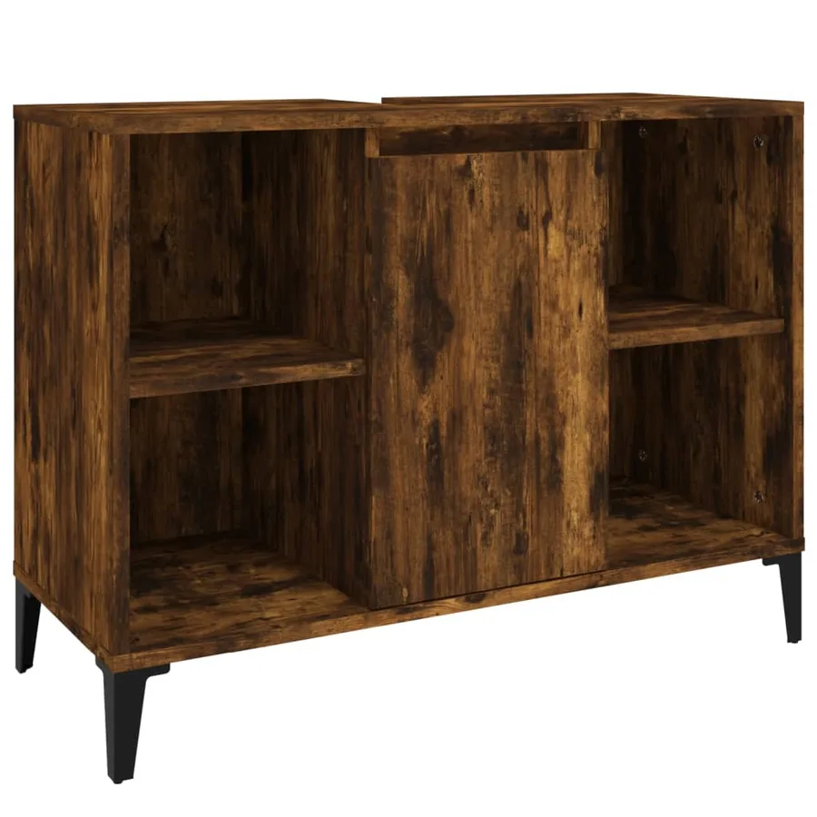Meuble d'évier chêne fumé 80x33x60 cm bois d'ingénierie - 2