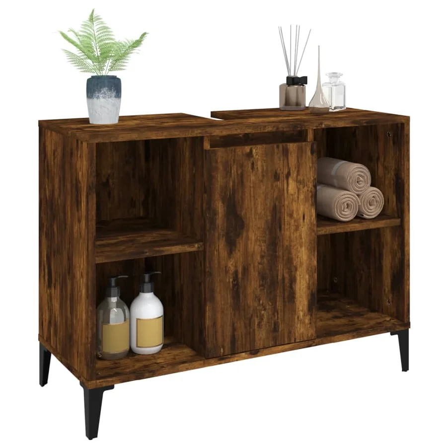 Meuble d'évier chêne fumé 80x33x60 cm bois d'ingénierie - 4