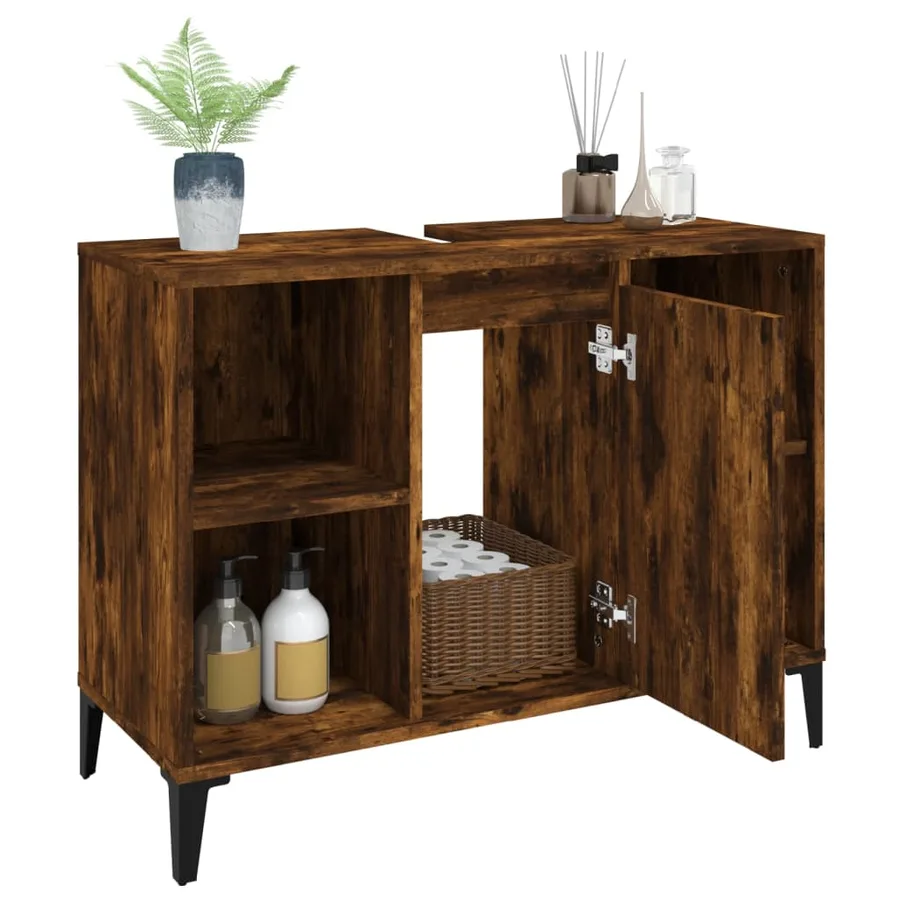 Meuble d'évier chêne fumé 80x33x60 cm bois d'ingénierie - 5