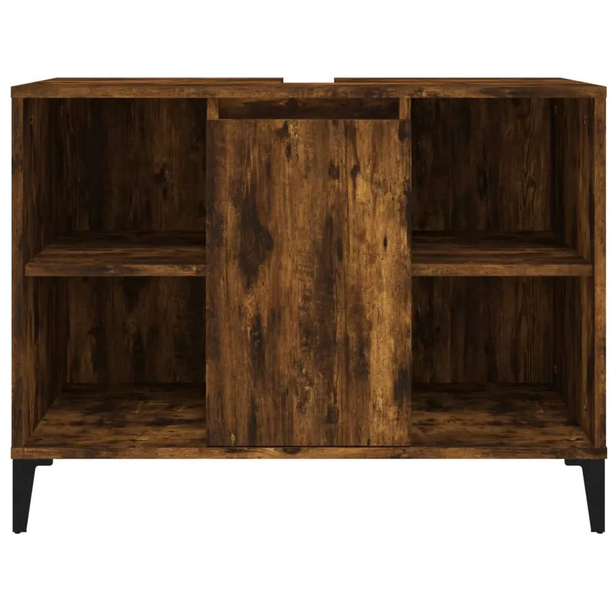 Meuble d'évier chêne fumé 80x33x60 cm bois d'ingénierie - 6