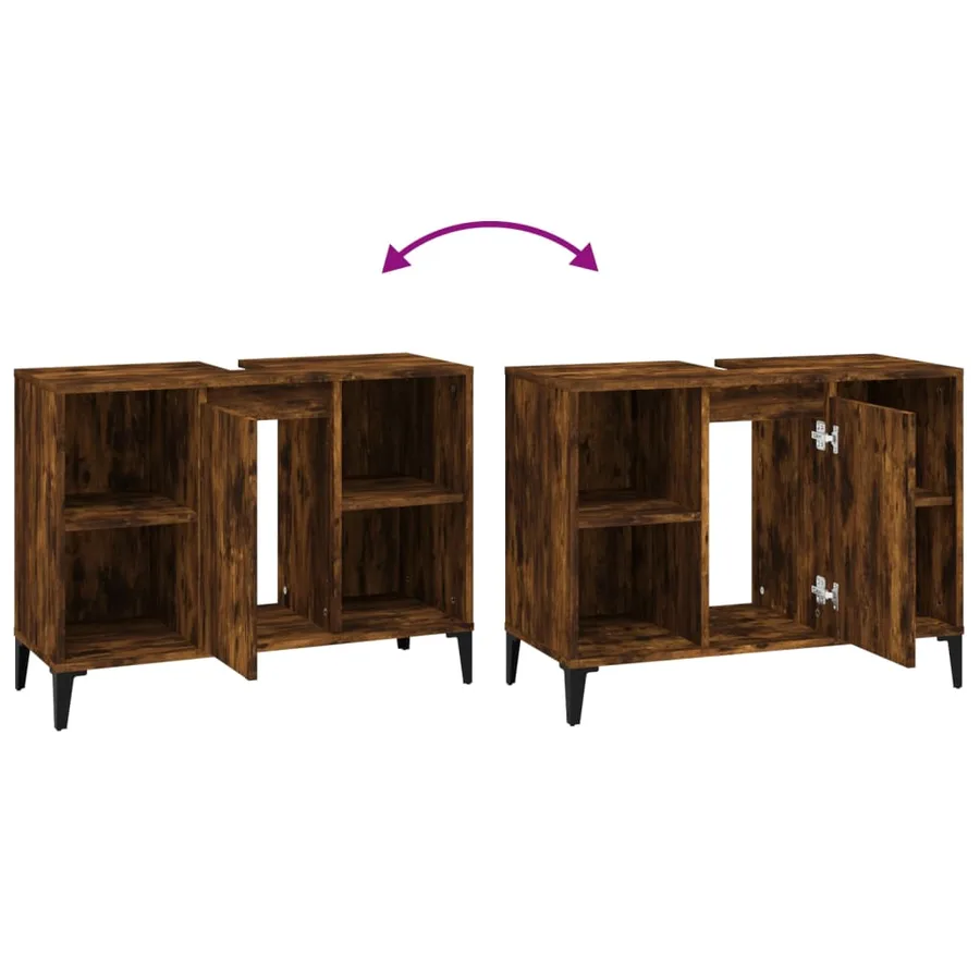 Meuble d'évier chêne fumé 80x33x60 cm bois d'ingénierie - 9