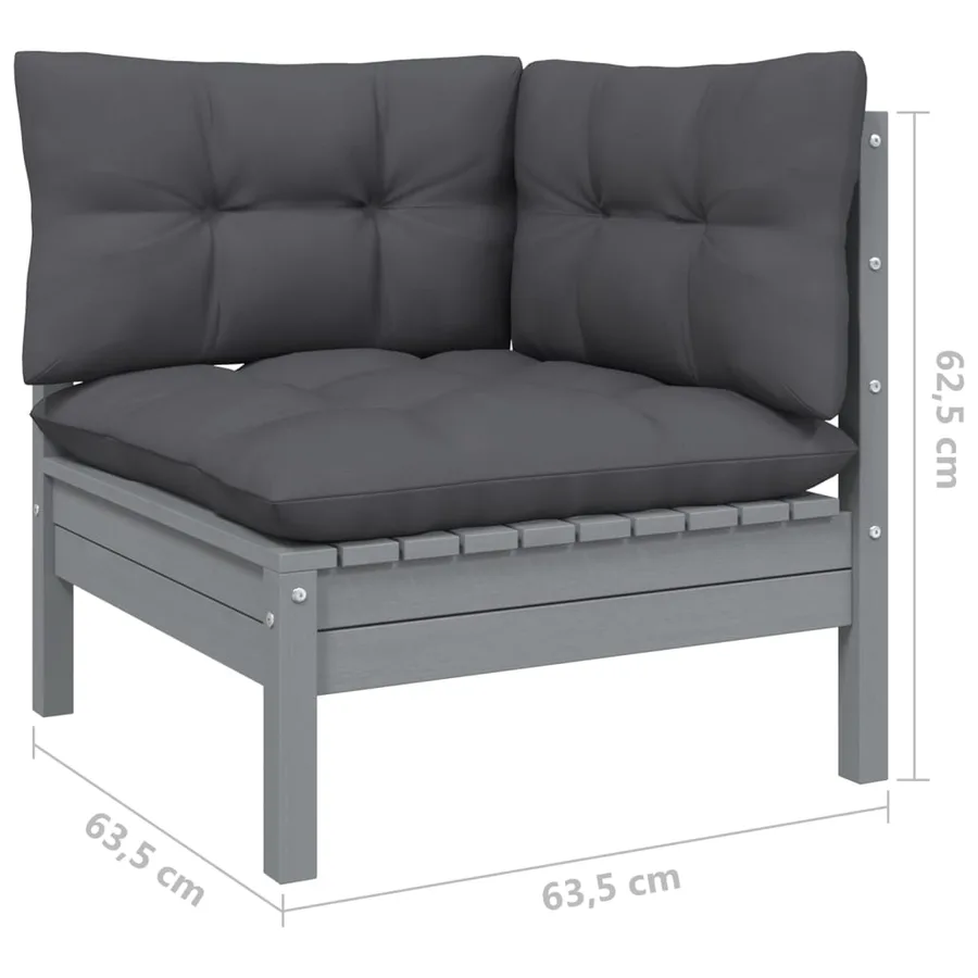 Canapé 3 places de jardin avec coussins anthracite Bois de pin - 8
