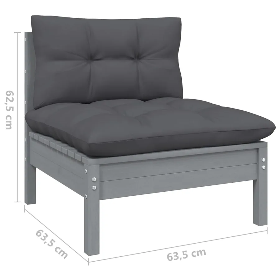 Canapé 3 places de jardin avec coussins anthracite Bois de pin - 9
