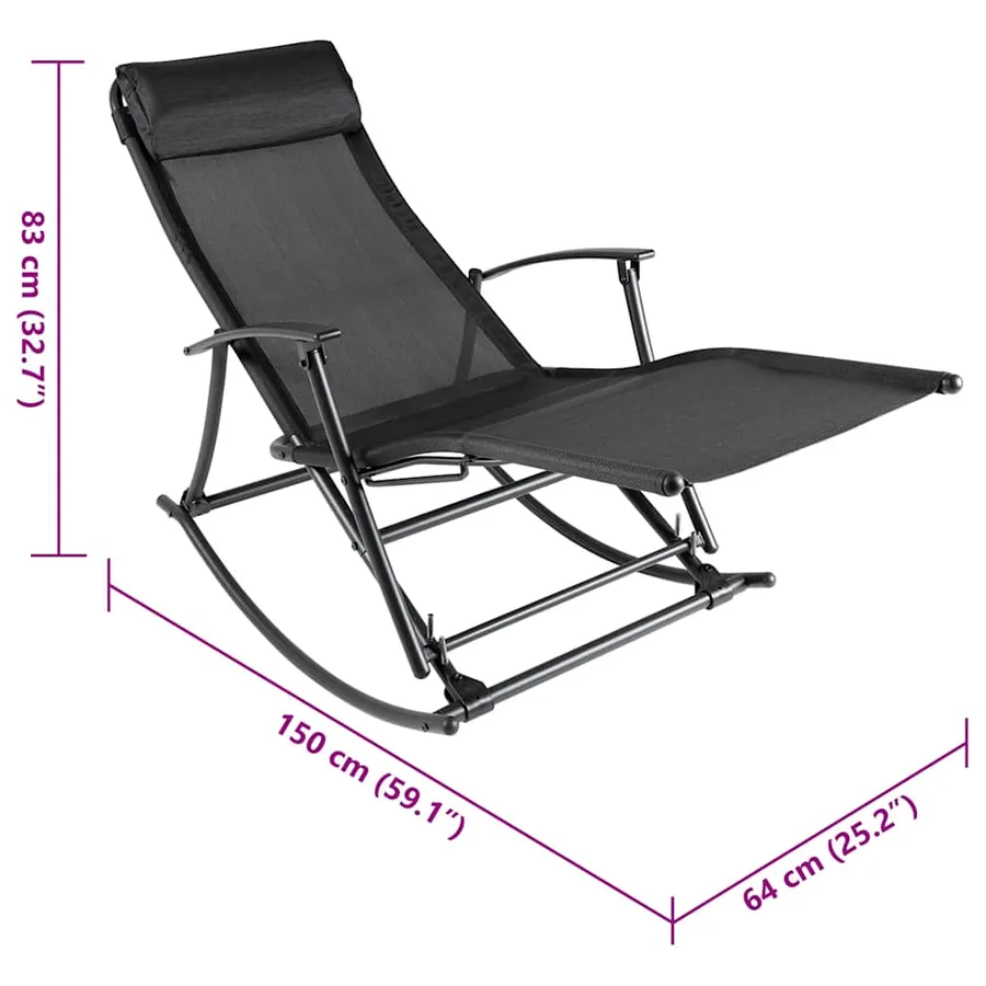 Chaise à bascule de jardin Acier et textilène Noir - 7