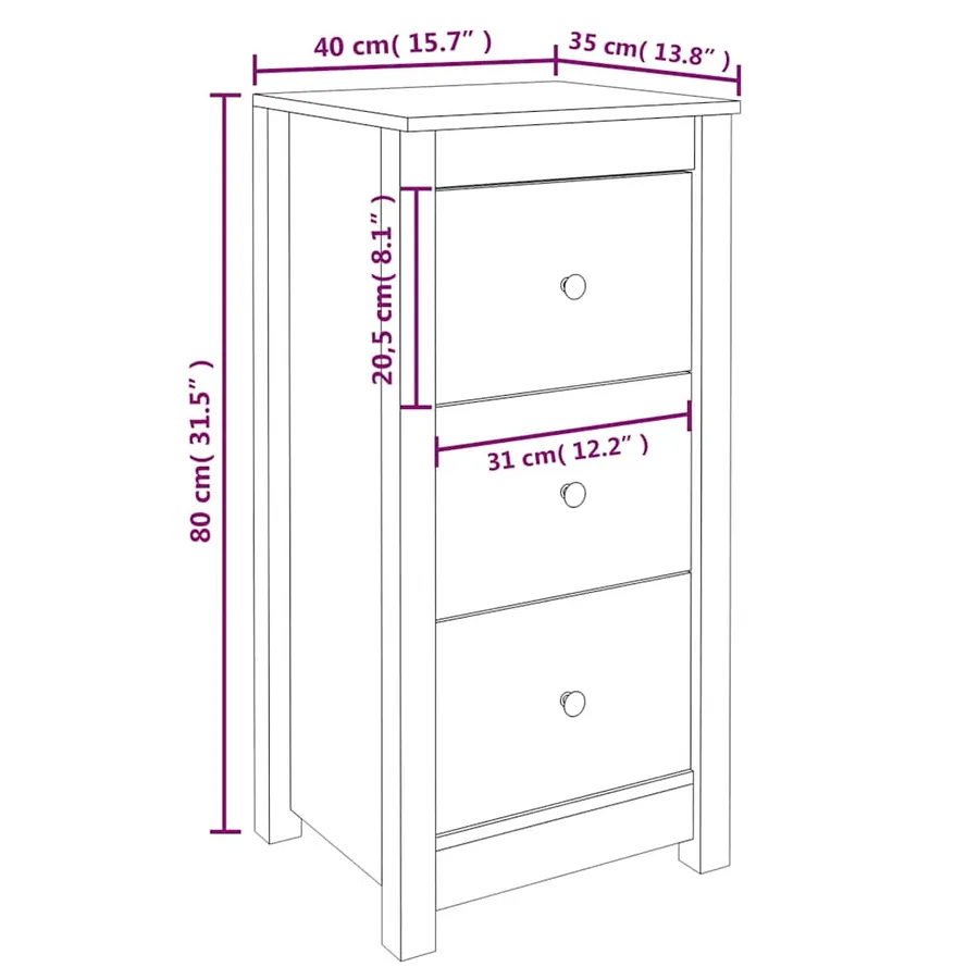 Buffets 2 pcs noir 40x35x80 cm bois massif de pin - 8