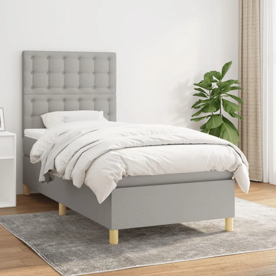 Sommier à lattes de lit avec matelas Gris clair 100x200cm Tissu