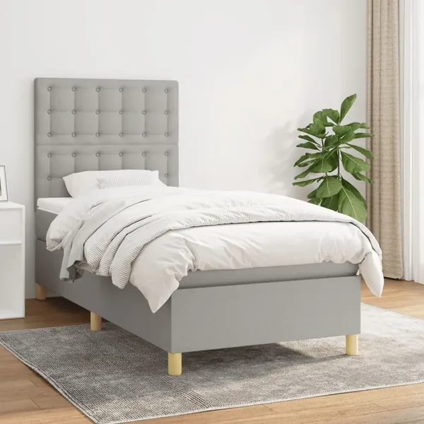 Sommier à lattes de lit avec matelas Gris clair 100x200cm Tissu