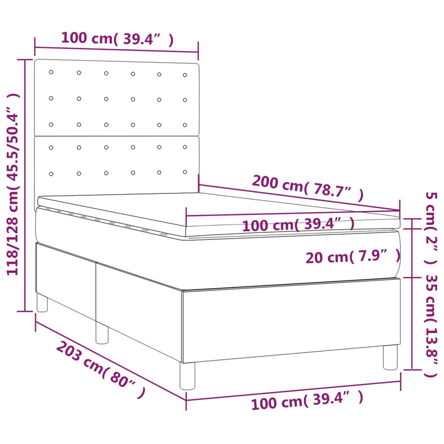 Sommier à lattes de lit avec matelas Gris clair 100x200cm Tissu - 6