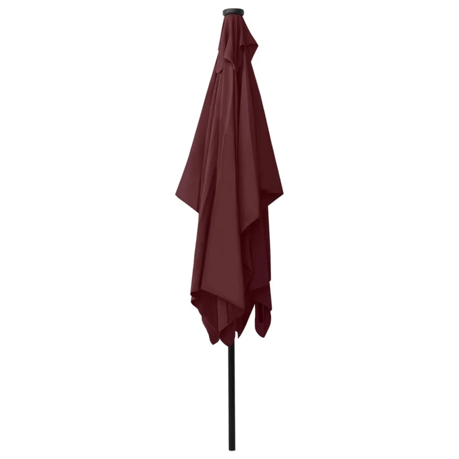Parasol de jardin avec LED et mât en acier rouge bordeaux 2x3 m - 6
