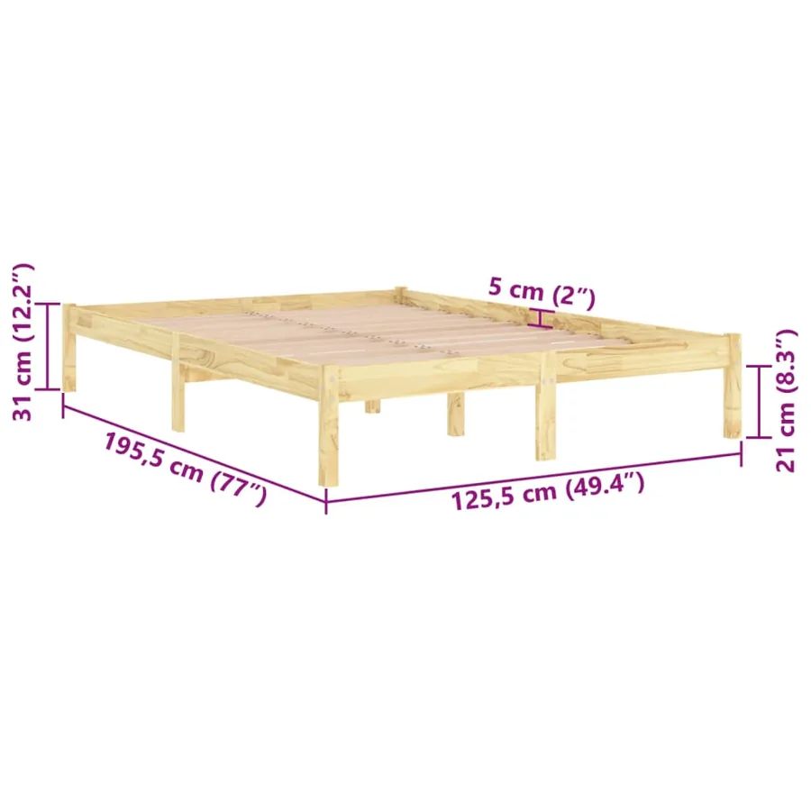 Cadre de lit sans matelas bois massif - 8