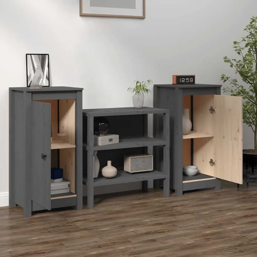 Buffets 2 pcs gris 39x35x80 cm bois massif de pin - 2