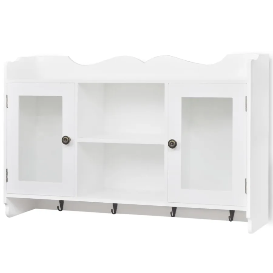 Vitrine murale avec étagère de Livre / DVD / Verre en MDF Blanc - 2