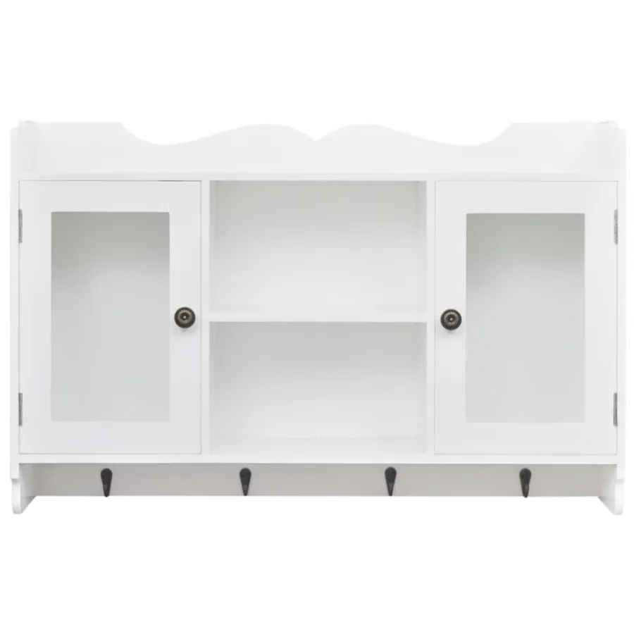 Vitrine murale avec étagère de Livre / DVD / Verre en MDF Blanc - 3
