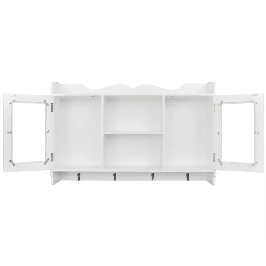 Vitrine murale avec étagère de Livre / DVD / Verre en MDF Blanc - 4