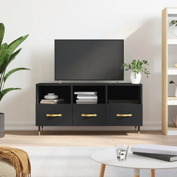 Meuble TV noir 102x36x50 cm bois d'ingénierie